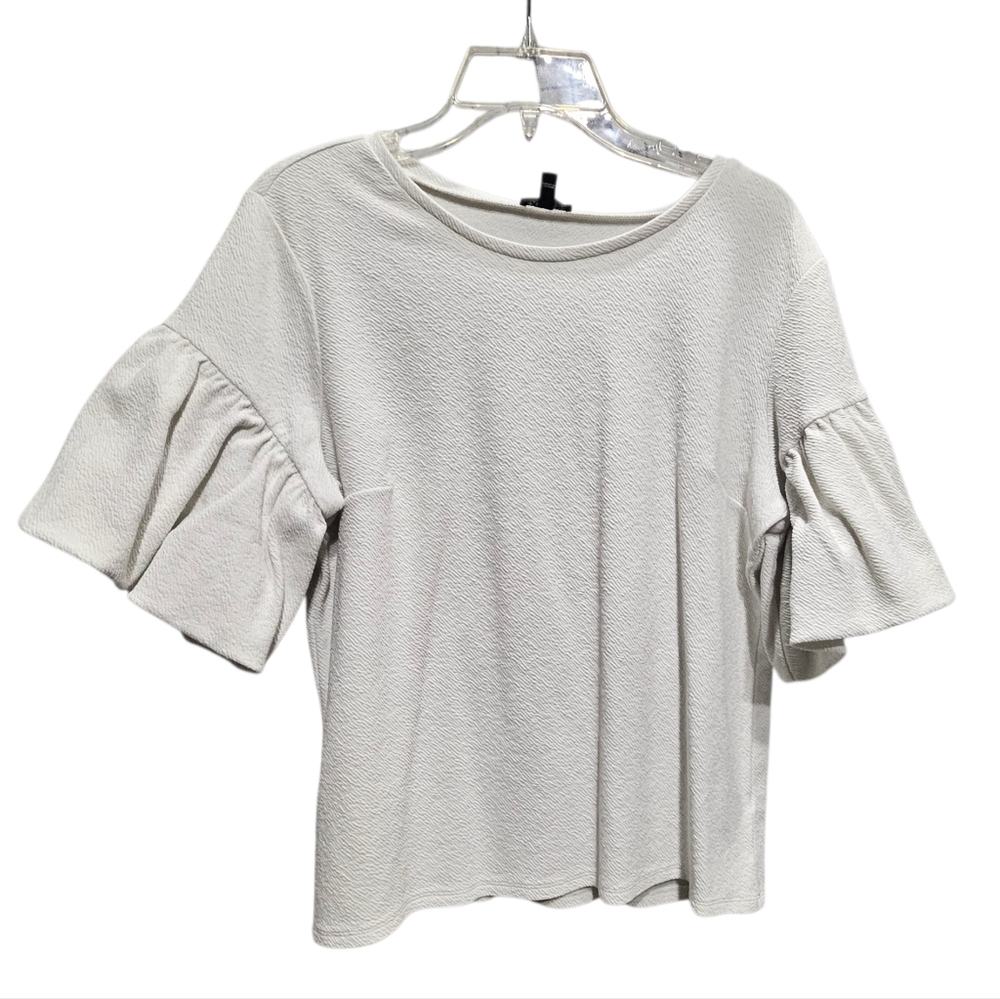 Express White Textured Blouse with Ruffle Sleeves Size L